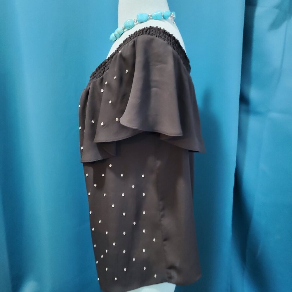 INC Rhinestone Off-the-Shoulder Ruffle Blouse - Black Embellished Top - Size XL - Picture 3 of 7